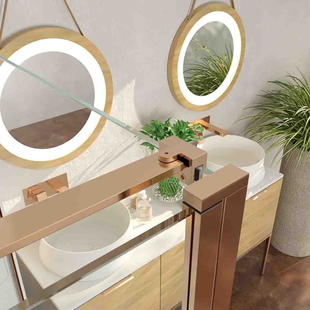 Mampara de ducha rectangular OPEN 1 fijo - 2 puertas abatible fabricada a medida. COBRE MATE