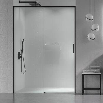 Mampara de ducha NEXO frontal 1 fijo - 1 puerta corredera perfil MINIMALISTA Negro mate