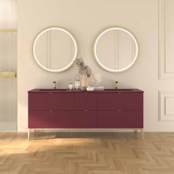 Mueble de baño VICENT con patas 6 cajones encimera Solid Surface 2 lavabos