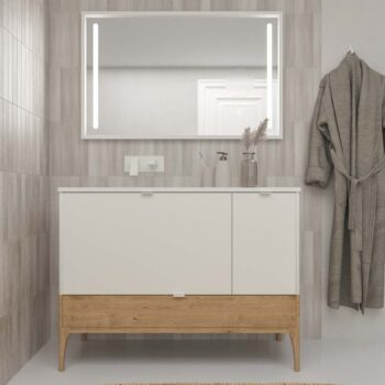 Mueble de baño VICENT con patas 2 cajones / 1 puerta encimera Solid Surface