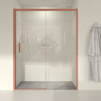 Mampara de ducha frontal LINEA1 fijo -1 puerta corredera. Sin perfil inferior. Acabado ROJO BEIGE