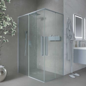 Mampara de ducha PETRA rectangular 2 fijos - 2 puertas correderas vidrio 6 mm. ACERO INOXIDABLE acabado GRIS CEMENTO