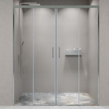 Mampara de ducha frontal BASIC 2 fijos -2 puertas correderas. Sin perfil inferior. Con tratamiento anti-cal . Acabado CROMO BRILLO