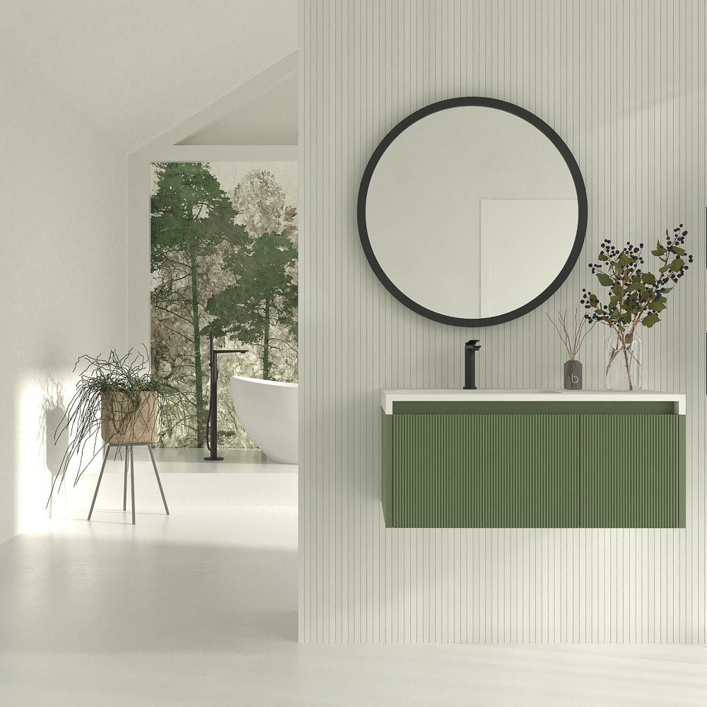 Mueble de baño BINARIO suspendido 2 cajones acabado VERDE RESEDA