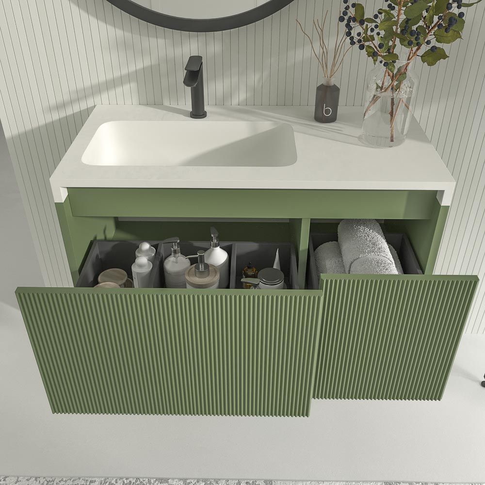 Mueble de baño BINARIO suspendido 2 cajones acabado VERDE RESEDA