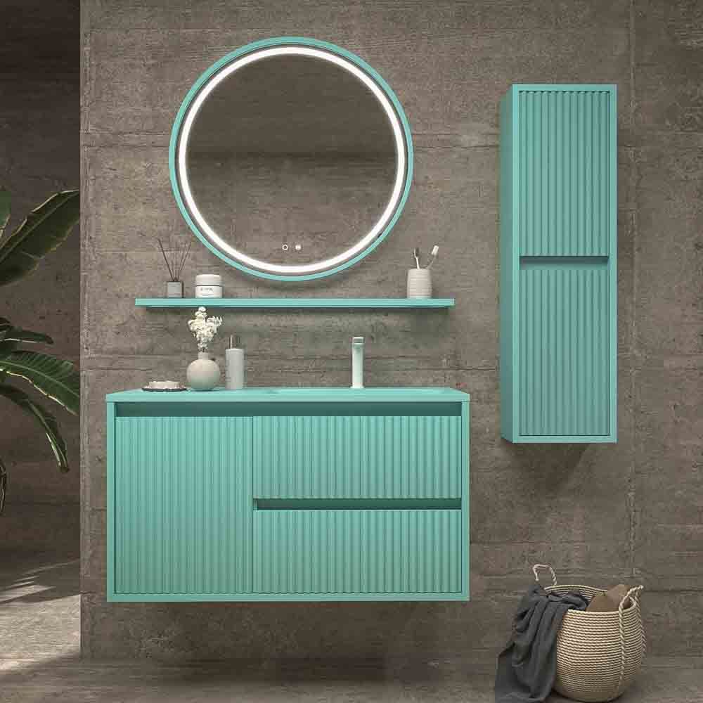 Varobath mueble MILIA suspendido 2 cajones 1 puerta verde luminoso1 1.jpg