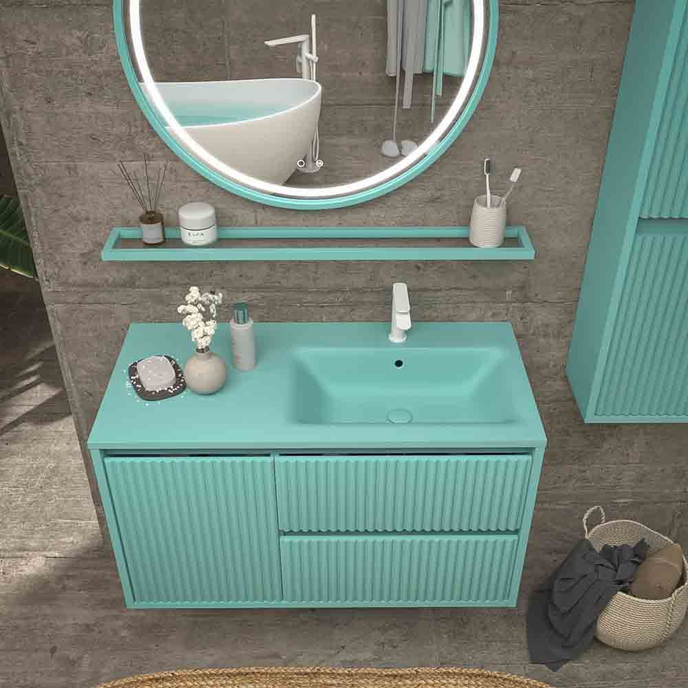 Varobath mueble MILIA suspendido 2 cajones 1 puerta verde luminoso2.jpg