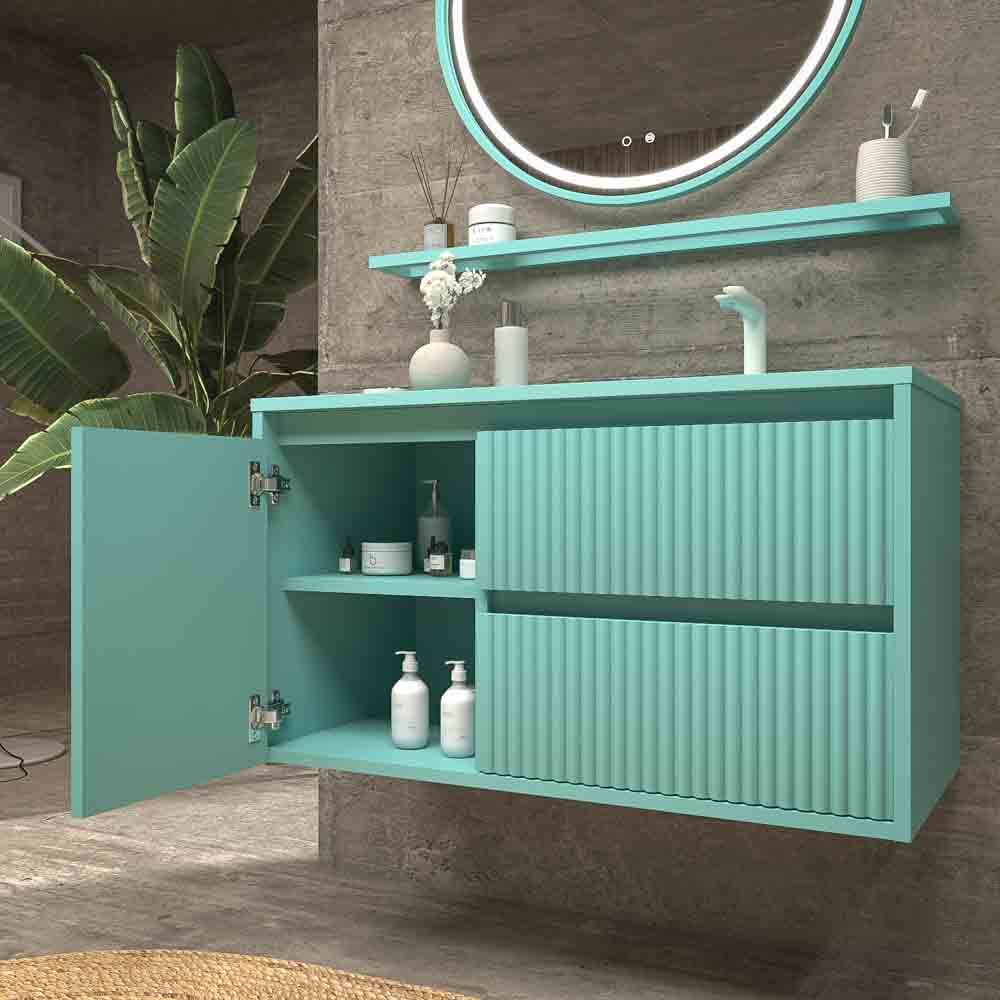 Varobath mueble MILIA suspendido 2 cajones 1 puerta verde luminoso3.jpg