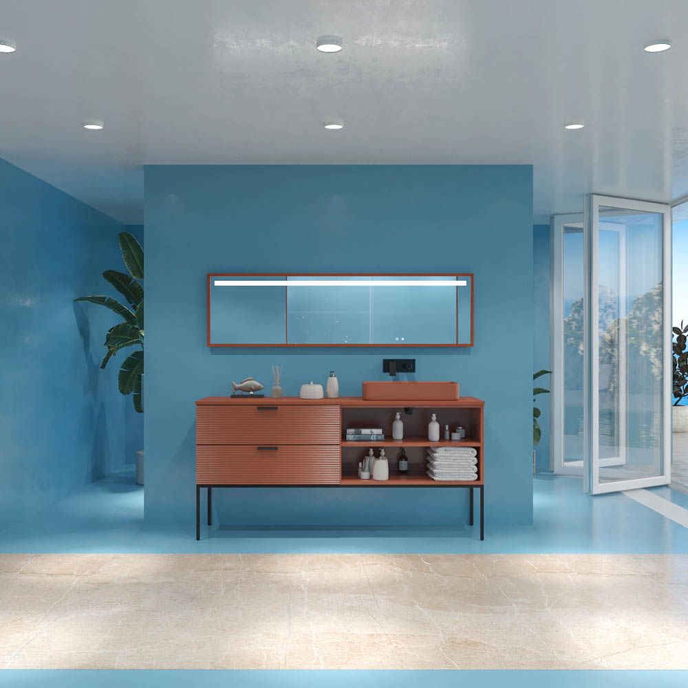 Mueble de baño ELEN con patas 1 cajón - 1 balda inferior ROBLE CLARO / BLANCO