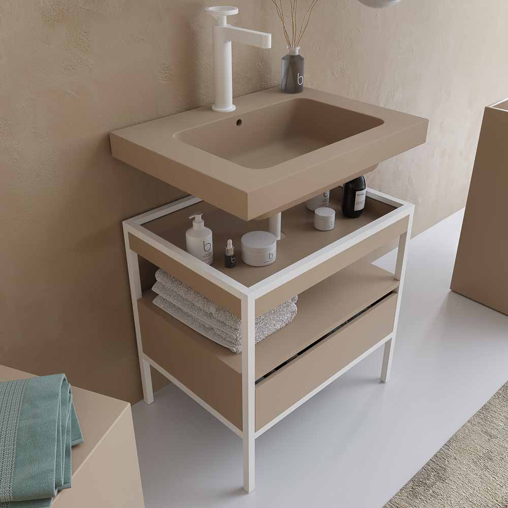Mueble de baño INDEX estructura con patas 1 cajón lavabo suspendido MOKA-BLANCO