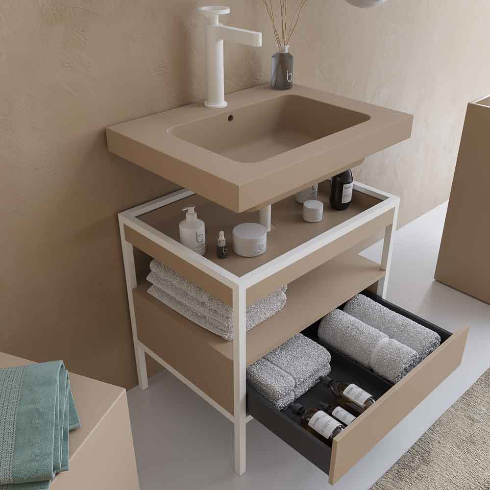 Mueble de baño INDEX estructura con patas 1 cajón lavabo suspendido MOKA-BLANCO