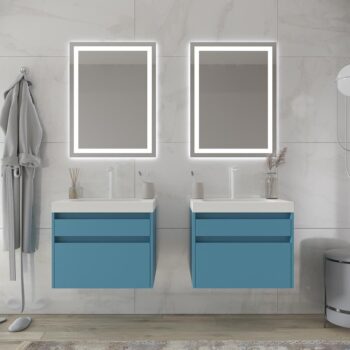Mueble de baño suspendido 2 cajones PETRA con lavabo resina acabado BLANCO