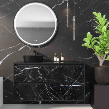Mueble de baño suspendido 2 cajones/ 2 puertas UNICO con lavabo OSIRIS Solid Surface efecto marmól NEGRO MARQUINA