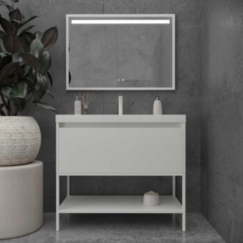 Mueble de baño con patas 2 cajones - 2 puertas SMILE con lavabo Solid Surface 2 senos AMARILLO AZAFRAN