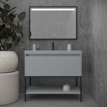 Mueble de baño con patas 2 cajones SMILE con lavabo Solid Surface AZUL TURQUESA