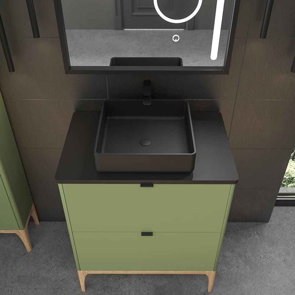 Mueble de baño VICENT con patas 2 cajones encimera Solid Surface con lavabo SATET