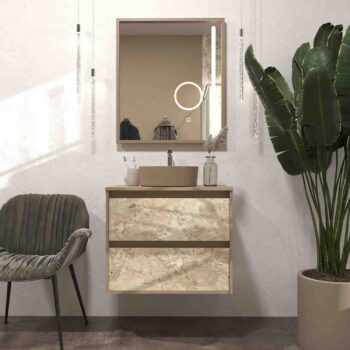 Mueble de baño suspendido 2 cajones UNICO con lavabo OSIRIS Solid Surface efecto marmól