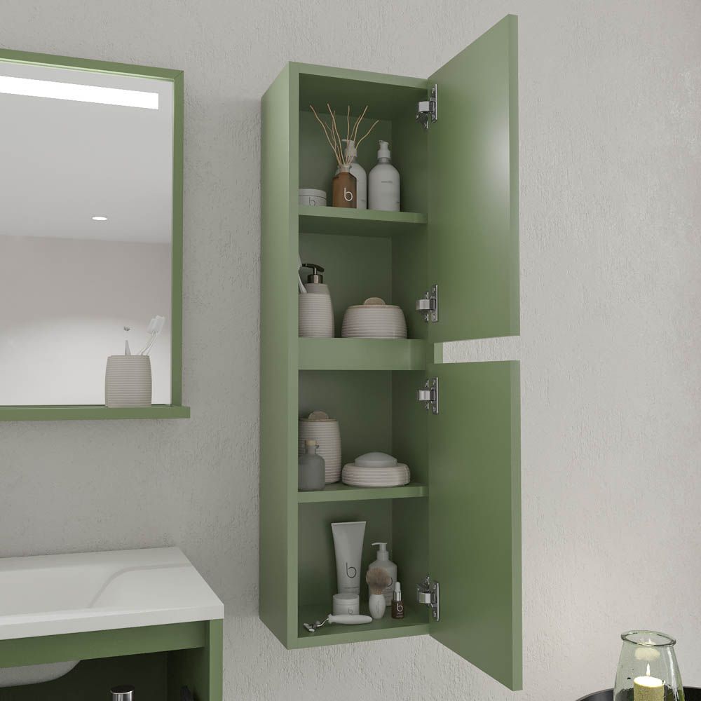 Mueble de baño suspendido 2 cajones / 1 puerta CLAIRE con lavabo Solid Surface VERDE RESEDA