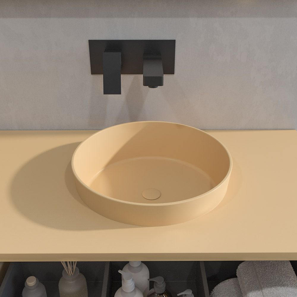 Mueble de baño ELLA con patas 3 cajones con tocador ROBLE CLARO con tapa SOLID SURFACE lavabo OSIRIS