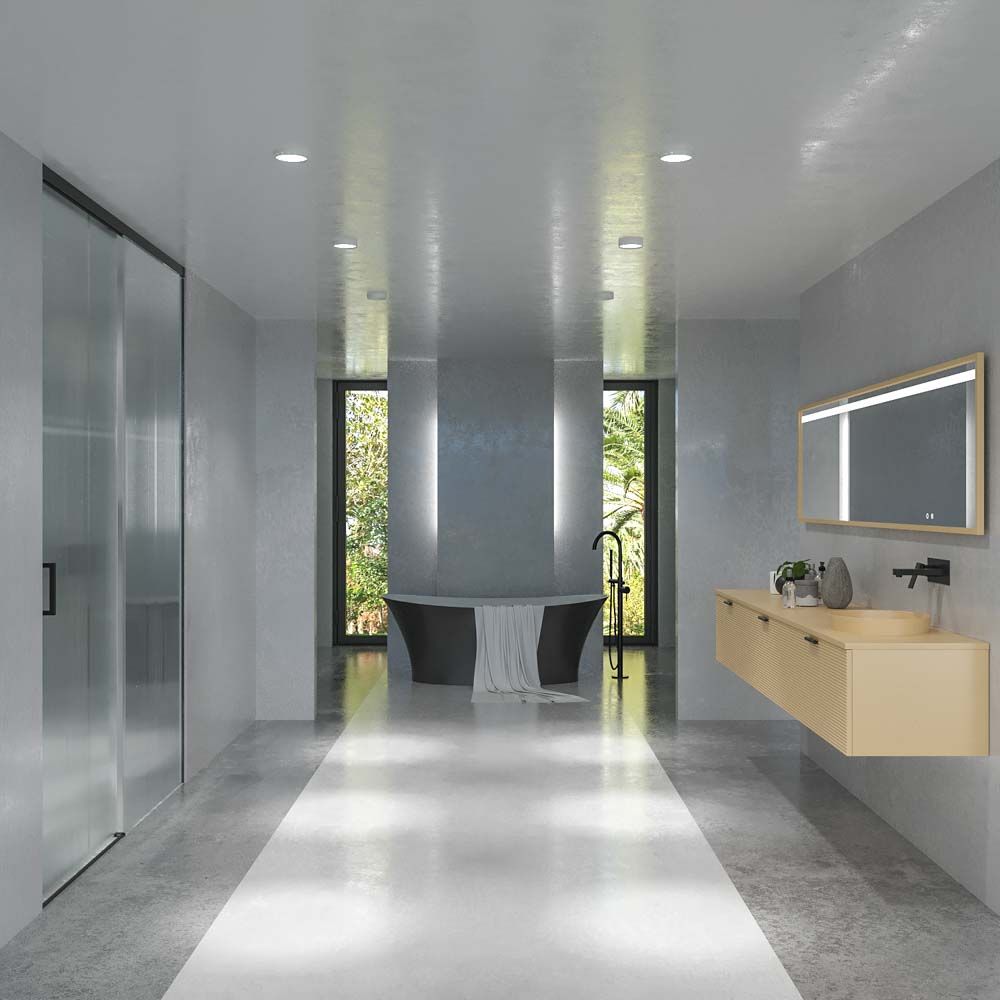 Mueble de baño HOLE suspendido 3 cajones acabado CREMA con encimera SOLID SURFACE lavabo semiencastrado Osiris