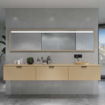 Mueble de baño HOLE suspendido 3 cajones acabado CREMA con encimera SOLID SURFACE lavabo semiencastrado Osiris