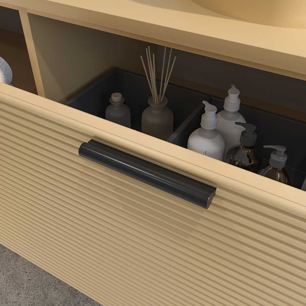 Mueble de baño ELLA con patas 6 cajones con tocador ROBLE CLARO con tapa SOLID SURFACE lavabo OSIRIS