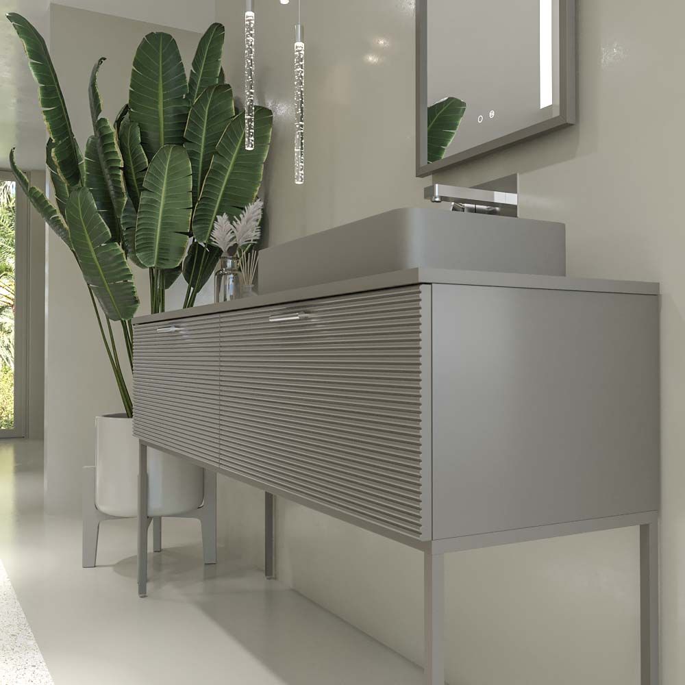 Mueble de baño ELEN con patas 1 cajón - 1 balda inferior GRIS PERLA / COBRE
