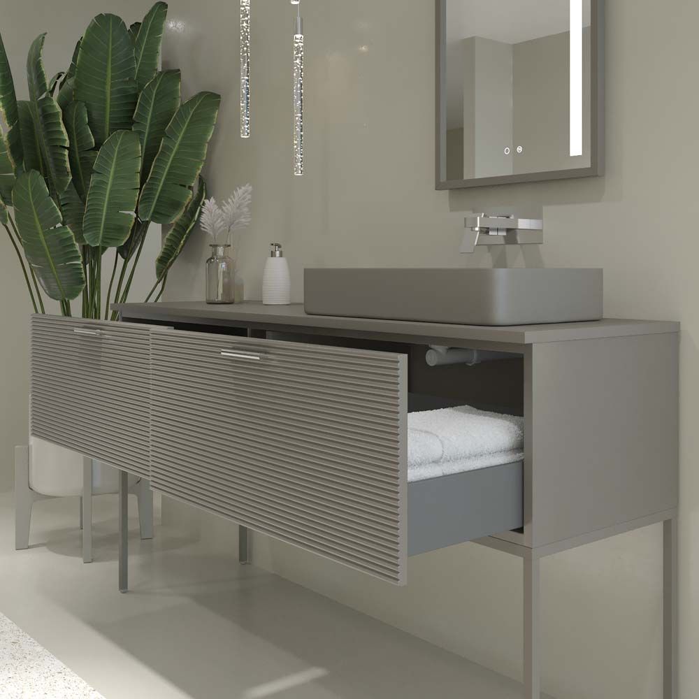 Mueble de baño ELEN con patas 1 cajón - 1 balda inferior GRIS PERLA / COBRE