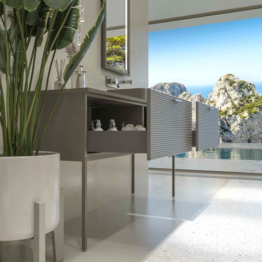 Mueble de baño ELEN con patas 1 cajón - 1 balda inferior GRIS PERLA / COBRE