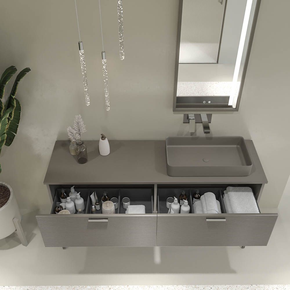 Mueble de baño ELEN con patas 1 cajón - 1 balda inferior GRIS PERLA / COBRE