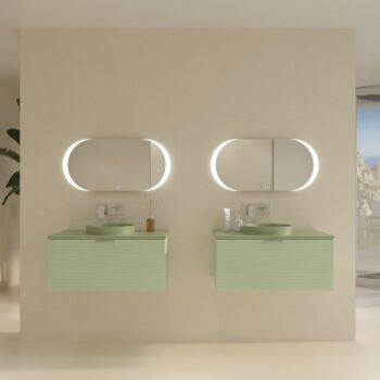 Mueble de baño ELLA con patas 3 cajones con tocador ROBLE CLARO con tapa SOLID SURFACE lavabo OSIRIS