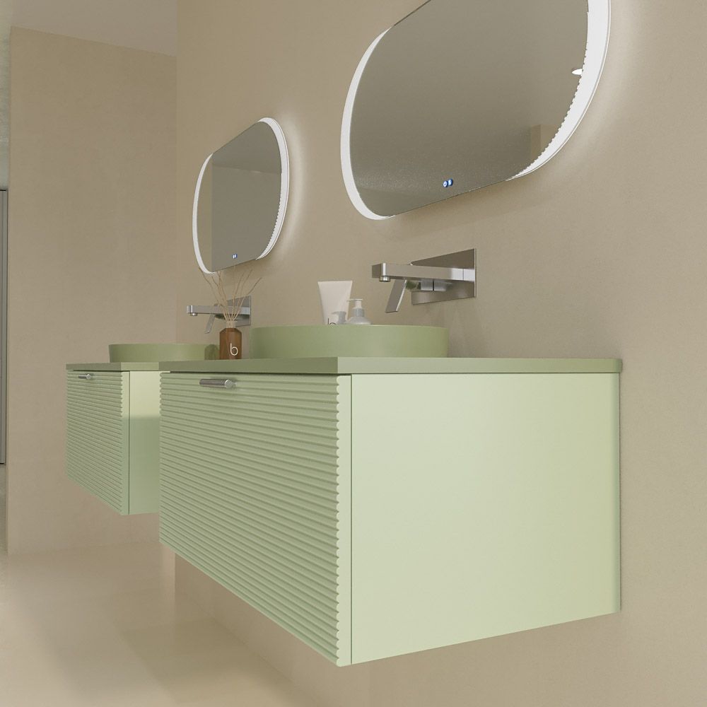 Mueble de baño ELLA con patas 3 cajones con tocador ROBLE CLARO con tapa SOLID SURFACE lavabo OSIRIS