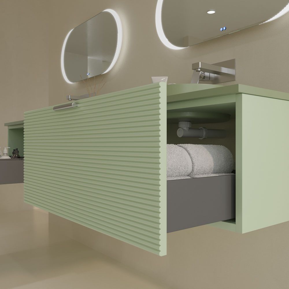 Mueble de baño ELEN con patas 1 cajón - 1 balda inferior VERDE BLANQUECINO / BLANCO