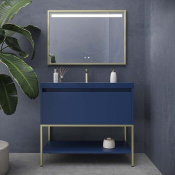 Mueble de baño con patas 2 cajones - 2 puertas SMILE con lavabo Solid Surface 2 senos AMARILLO AZAFRAN