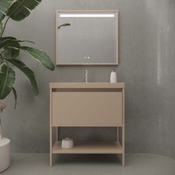 Mueble de baño con patas 2 cajones SMILE con lavabo Solid Surface BLANCO