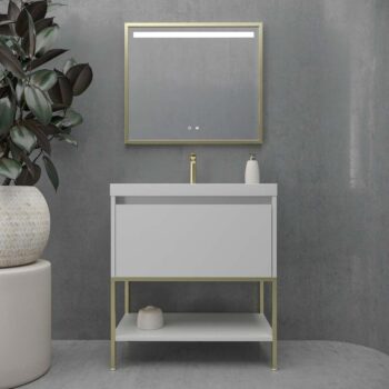 Mueble de baño con patas 2 cajones SMILE con lavabo Solid Surface BLANCO