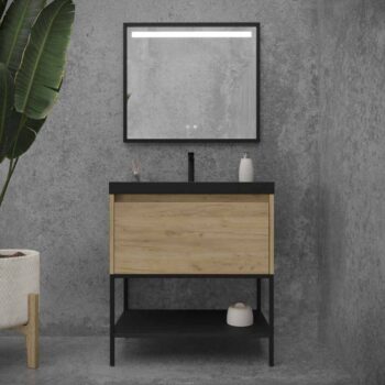 Mueble de baño con patas 2 cajones SMILE con lavabo Solid Surface GRAFITO