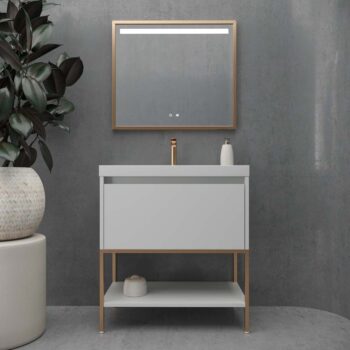Mueble de baño con patas 2 cajones SMILE con lavabo Solid Surface BEIGE