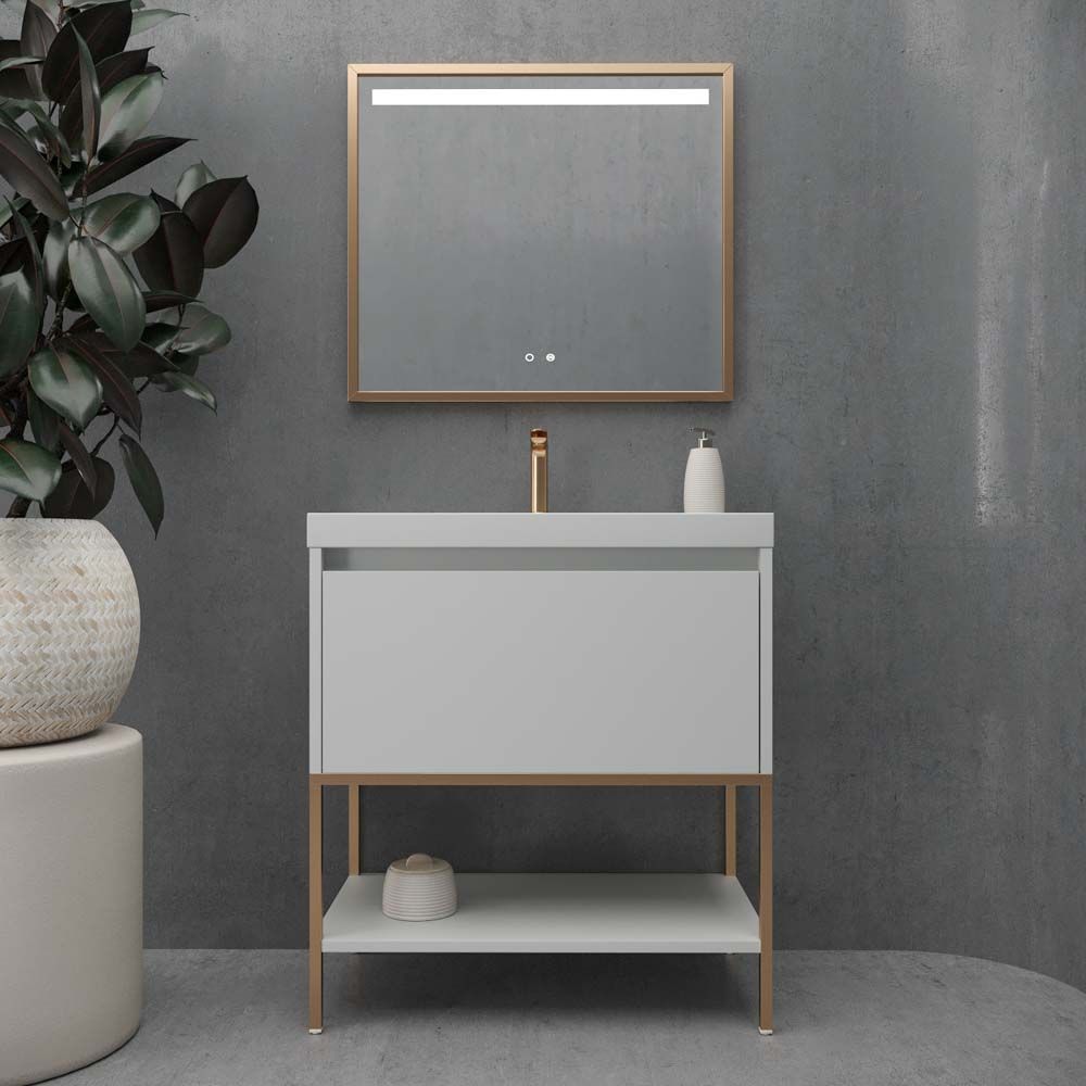 Mueble de baño con patas 2 cajones SMILE con lavabo Solid Surface BEIGE
