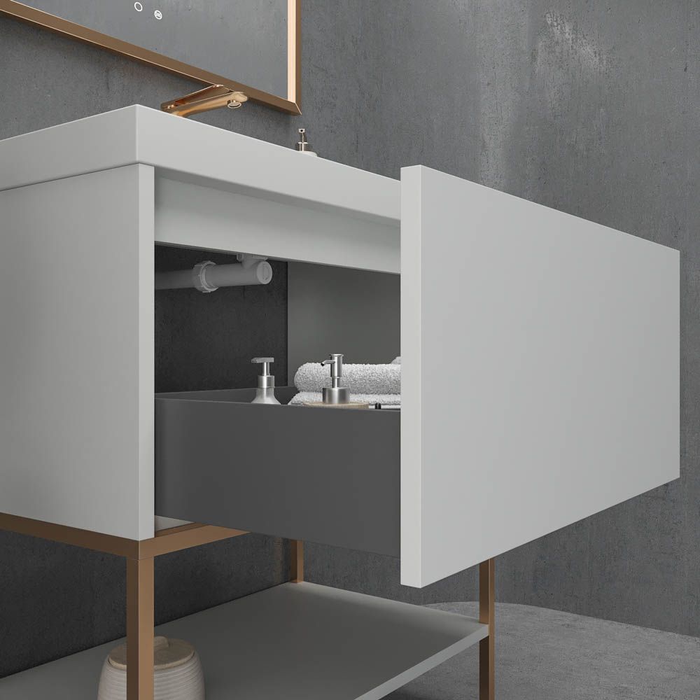 Mueble de baño con patas 2 cajones SMILE con lavabo Solid Surface AZUL TURQUESA