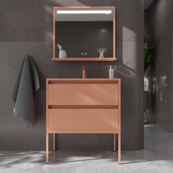 Mueble de baño con patas 2 cajones - 2 puertas SMILE con lavabo Solid Surface 2 senos AMARILLO AZAFRAN