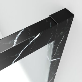 Mampara de ducha frontal FLARE 1 fijo -1 puerta corredera. Acabado efecto mármol. NEGRO MARQUINA