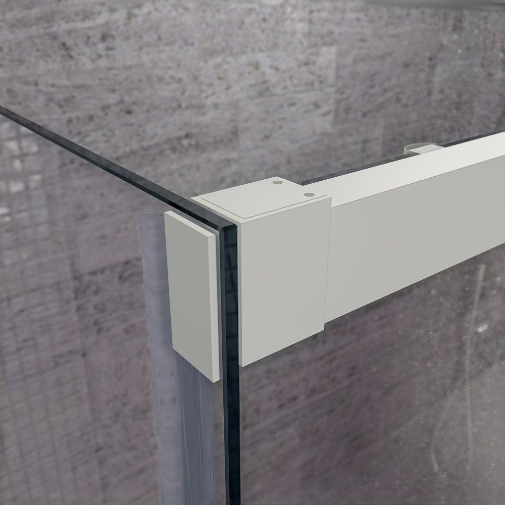 Mampara de ducha rectangular FLARE apertura frontal 1 fijo-1 puerta corredera+ 1 fijo . Sin perfil inferior. Con tratamiento anti-cal. Acabado BLANCO MATE