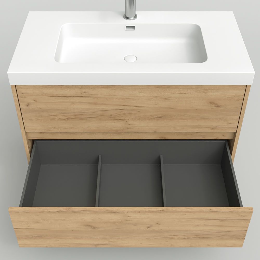 Mueble de baño suspendido 2 cajones CARMEN con lavabo resina acabado NEGRO