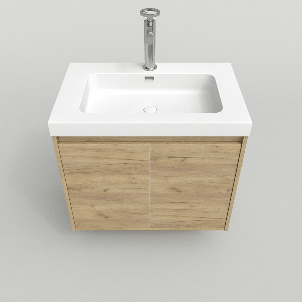 Mueble suspendido 2 puertas CARMEN con lavabo resina acabado ROBLE CLARO