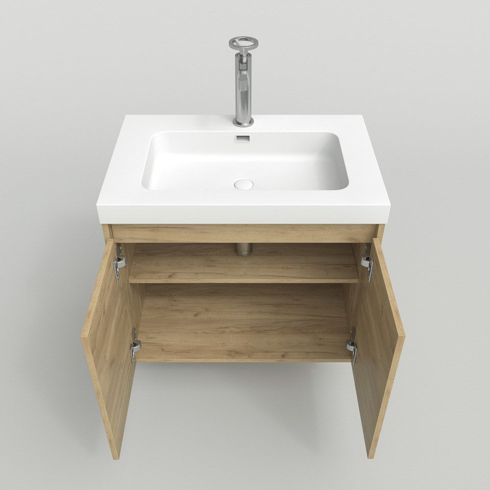 Mueble suspendido 2 puertas CARMEN con lavabo resina acabado ROBLE CLARO