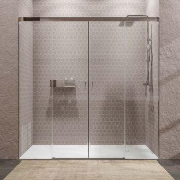 Mampara de ducha TECH STEEL frontal 2 fijos - 2 puertas correderas vidrio 8 mm. ACERO INOXIDABLE