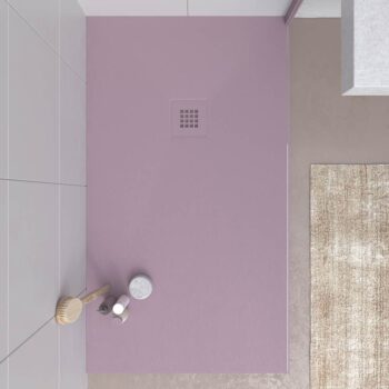 Plato ducha resina CLOE Violeta y otros colores exclusivos con textura pizarra antibacteriano y antideslizante. Rejilla termolacada