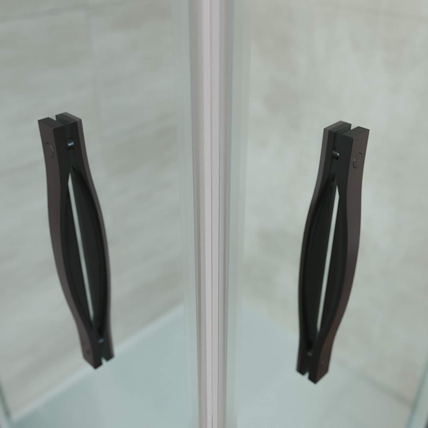 Mampara de ducha rectangular TEMPO apertura angular 2 fijos-2 puertas correderas. Vidrio transparente con tratamiento anti-cal.Acabado NEGRO MATE